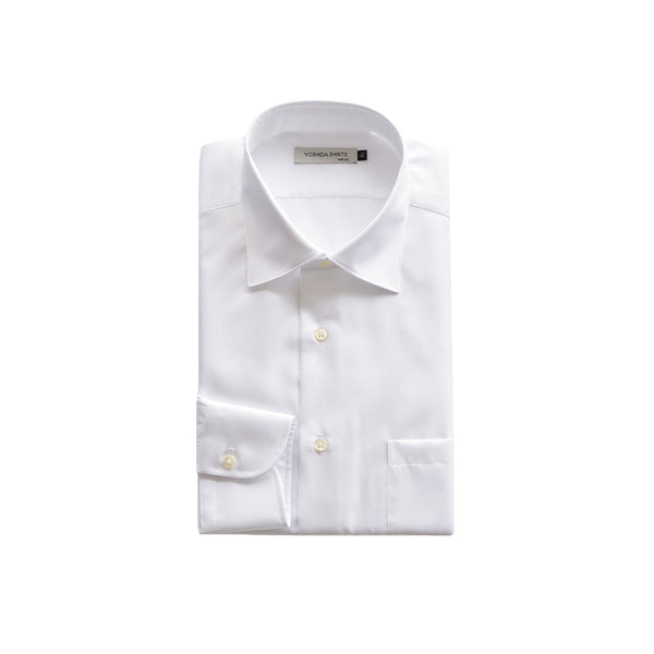 【日本製】 ワイシャツ メンズ 長袖 ビジネス 形態安定 綿100% セミワイドカラー ホワイト(SNFG25-104-wh)